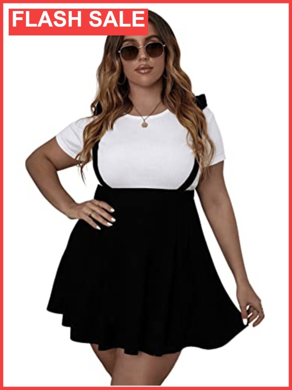Plus Size Knot Tie Shoulder Overalls Flared Pinafore Dress